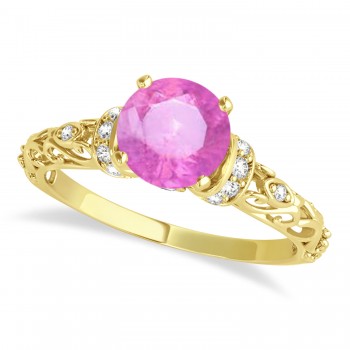 Pink Sapphire & Diamond Antique Bridal Set 14k Yellow Gold 0.87ct