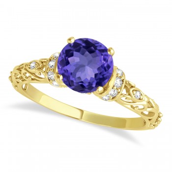 Tanzanite & Diamond Antique Style Bridal Set 14k Yellow Gold (0.87ct)