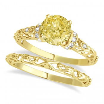 Yellow Diamond & Diamond Antique Bridal Set 14k Yellow Gold (0.87ct)