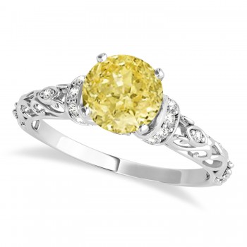 Yellow Diamond & Diamond Antique Style Bridal Set Platinum (0.87ct)
