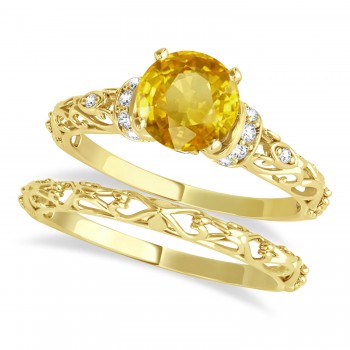 Yellow Sapphire & Diamond Antique Bridal Set 14k Yellow Gold (0.87ct)