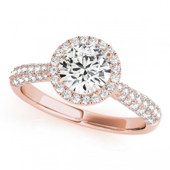 Tripple Row Diamond Halo Engagement Ring 14k Rose Gold (1.08ct)