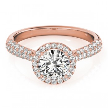 Tripple Row Diamond Halo Engagement Ring 14k Rose Gold (1.08ct)