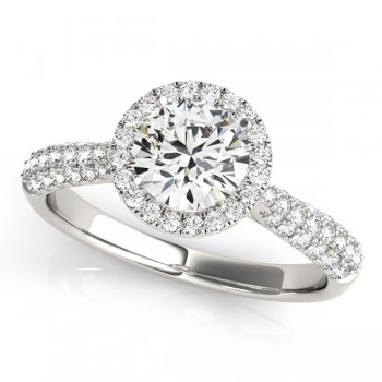 Tripple Row Diamond Halo Engagement Ring 14k White Gold (1.08ct)