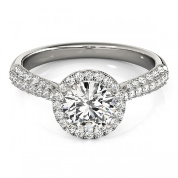 Tripple Row Diamond Halo Engagement Ring 14k White Gold (1.08ct)