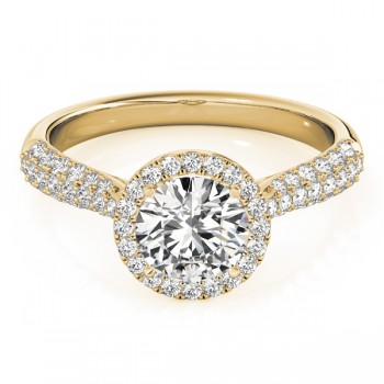 Diamond Halo Pave Sidestone Accented Engagement Ring 14k Yellow Gold (0.33ct)