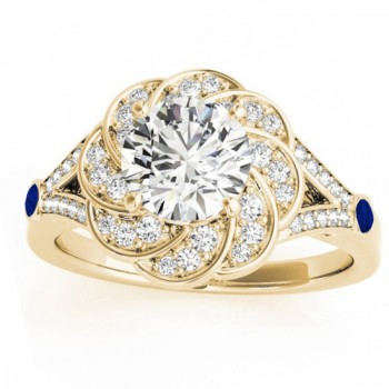 Diamond & Blue Sapphire Floral Engagement Ring Setting 18k Yellow Gold (0.25ct)