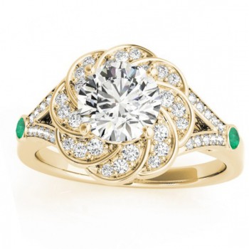 Diamond & Emerald Floral Engagement Ring Setting 18k Yellow Gold (0.25ct)