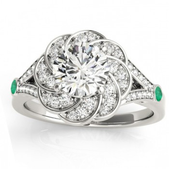 Diamond & Emerald Floral Engagement Ring Setting Palladium (0.25ct)
