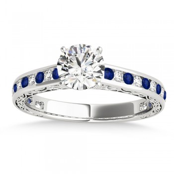 Blue Sapphire & Diamond Channel Set Engagement Ring 14k White Gold (0.42ct)