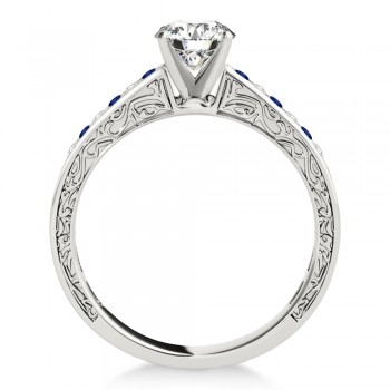 Blue Sapphire & Diamond Channel Set Engagement Ring 14k White Gold (0.42ct)