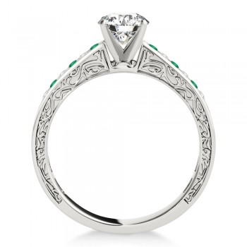 Emerald & Diamond Channel Set Engagement Ring 14k White Gold (0.42ct)