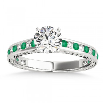 Emerald & Diamond Channel Set Engagement Ring 18k White Gold (0.42ct)