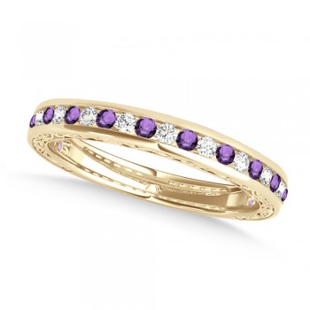 Diamond and Amethyst Channel Set Wedding Band 14k Yellow Gold (0.45ct)