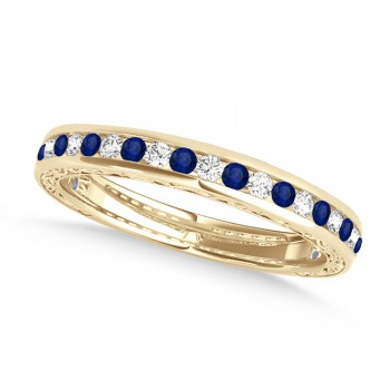 Diamond and Blue Sapphire Channel Set Wedding Band 14k Yellow Gold (0.45ct)