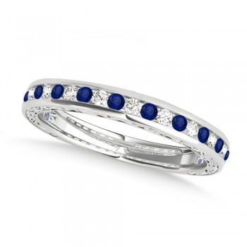 Diamond and Blue Sapphire Channel Set Wedding Band Palladium (0.45ct)