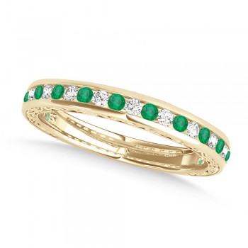 Diamond and Emerald Channel Set Wedding Band 14k Yellow Gold (0.45ct)