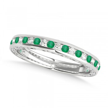 Diamond and Emerald Channel Set Wedding Band Palladium (0.45ct)