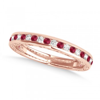 Diamond and Ruby Channel Set Wedding Band 14k Rose Gold (0.45ct)