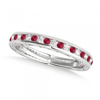 Diamond and Ruby Channel Set Wedding Band Palladium (0.45ct)