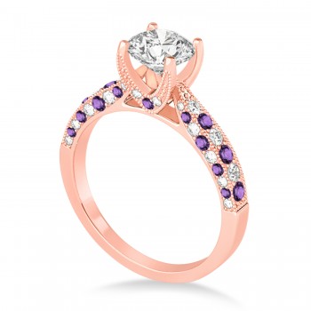 Alternating Diamond & Amethyst Engravable Engagement Ring in 14k Rose Gold (0.45ct)