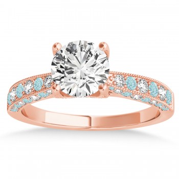 Alternating Diamond & Aquamarine Engravable Engagement Ring in 14k Rose Gold (0.45ct)