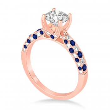 Alternating Diamond & Blue Sapphire Engravable Engagement Ring in 14k Rose Gold (0.45ct)