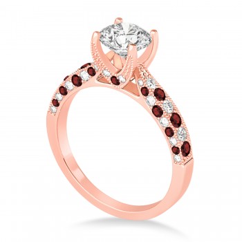 Alternating Diamond & Garnet Engravable Engagement Ring in 14k Rose Gold (0.45ct)