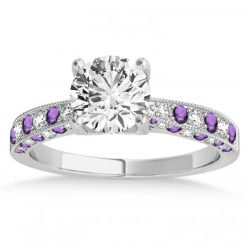 Alternating Diamond & Amethyst Engravable Engagement Ring in 14k White Gold (0.45ct)