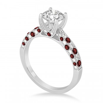 Alternating Diamond & Garnet Engravable Engagement Ring in 14k White Gold (0.45ct)