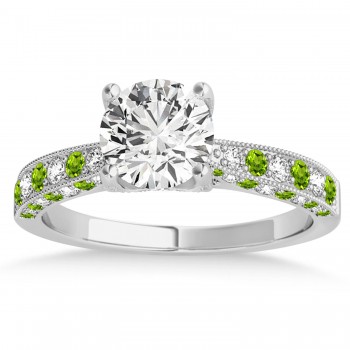 Alternating Diamond & Peridot Engravable Engagement Ring in 14k White Gold (0.45ct)