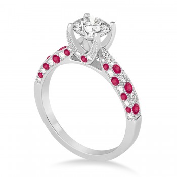 Alternating Diamond & Ruby Engravable Engagement Ring in 14k White Gold (0.45ct)