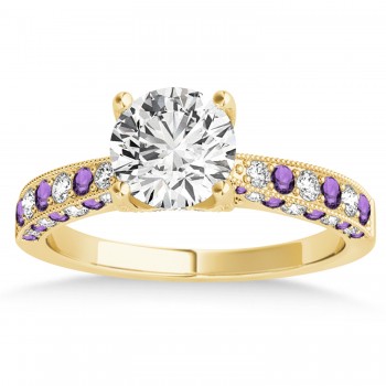 Alternating Diamond & Amethyst Engravable Engagement Ring in 14k Yellow Gold (0.45ct)