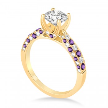 Alternating Diamond & Amethyst Engravable Engagement Ring in 14k Yellow Gold (0.45ct)