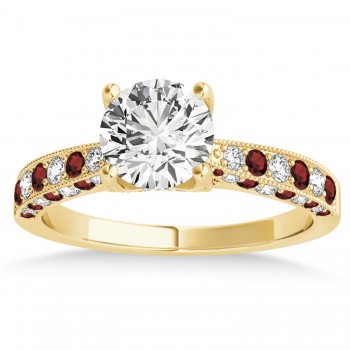 Alternating Diamond & Garnet Engravable Engagement Ring in 14k Yellow Gold (0.45ct)