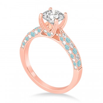 Alternating Diamond & Aquamarine Engravable Engagement Ring in 18k Rose Gold (0.45ct)