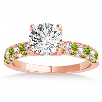 Alternating Diamond & Peridot Engravable Engagement Ring in 18k Rose Gold (0.45ct)