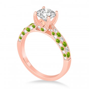 Alternating Diamond & Peridot Engravable Engagement Ring in 18k Rose Gold (0.45ct)