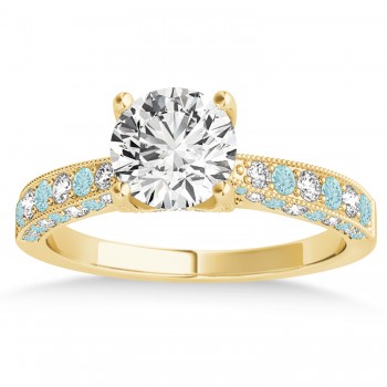 Alternating Diamond & Aquamarine Engravable Engagement Ring in 18k Yellow Gold (0.45ct)