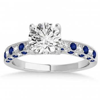 Alternating Diamond & Blue Sapphire Engravable Engagement Ring in Palladium (0.45ct)