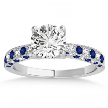 Alternating Diamond & Blue Sapphire Engravable Engagement Ring in Platinum (0.45ct)