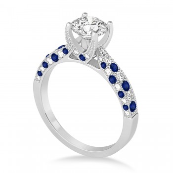 Alternating Diamond & Blue Sapphire Engravable Engagement Ring in Platinum (0.45ct)