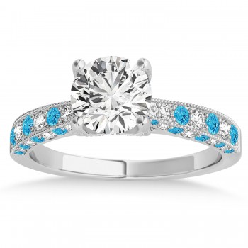 Alternating Diamond & Blue Topaz Engravable Engagement Ring in Platinum (0.45ct)