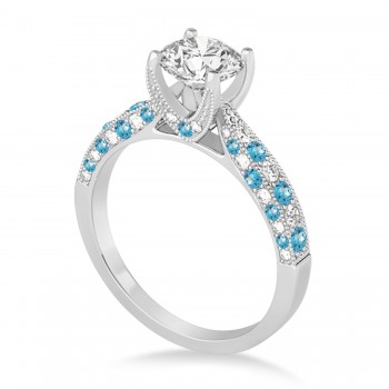 Alternating Diamond & Blue Topaz Engravable Engagement Ring in Platinum (0.45ct)