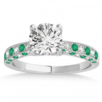 Alternating Diamond & Emerald Engravable Engagement Ring in Platinum (0.45ct)
