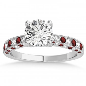 Alternating Diamond & Garnet Engravable Engagement Ring in Platinum (0.45ct)