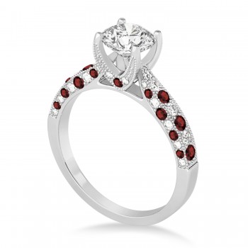 Alternating Diamond & Garnet Engravable Engagement Ring in Platinum (0.45ct)