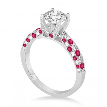 Alternating Diamond & Ruby Engravable Engagement Ring in Platinum (0.45ct)