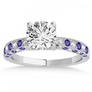 Alternating Diamond & Tanzanite Engravable Engagement Ring in Platinum (0.45ct)
