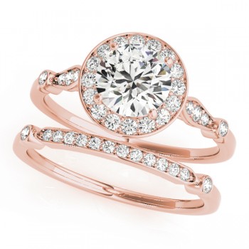 Diamond Halo Engagement Ring & Wedding Band 14k Rose Gold (1.25ct)